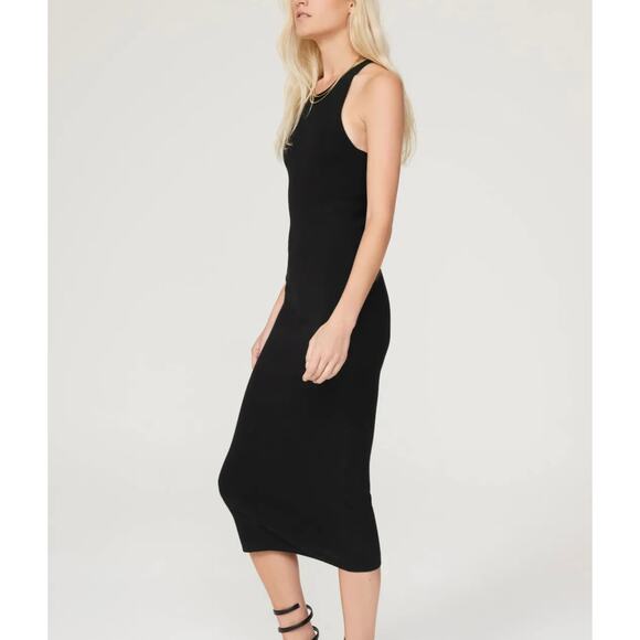 A.L.C. Black Ribbed Knit Midi Tank Dress MEDIUM Bodycon Racerback Designer $285 - Picture 1 of 9